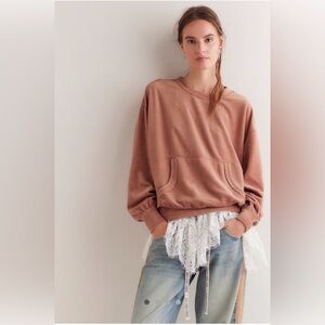 Free People We The Free Preston Velour Pullover Top Shirt Latte Small NWT